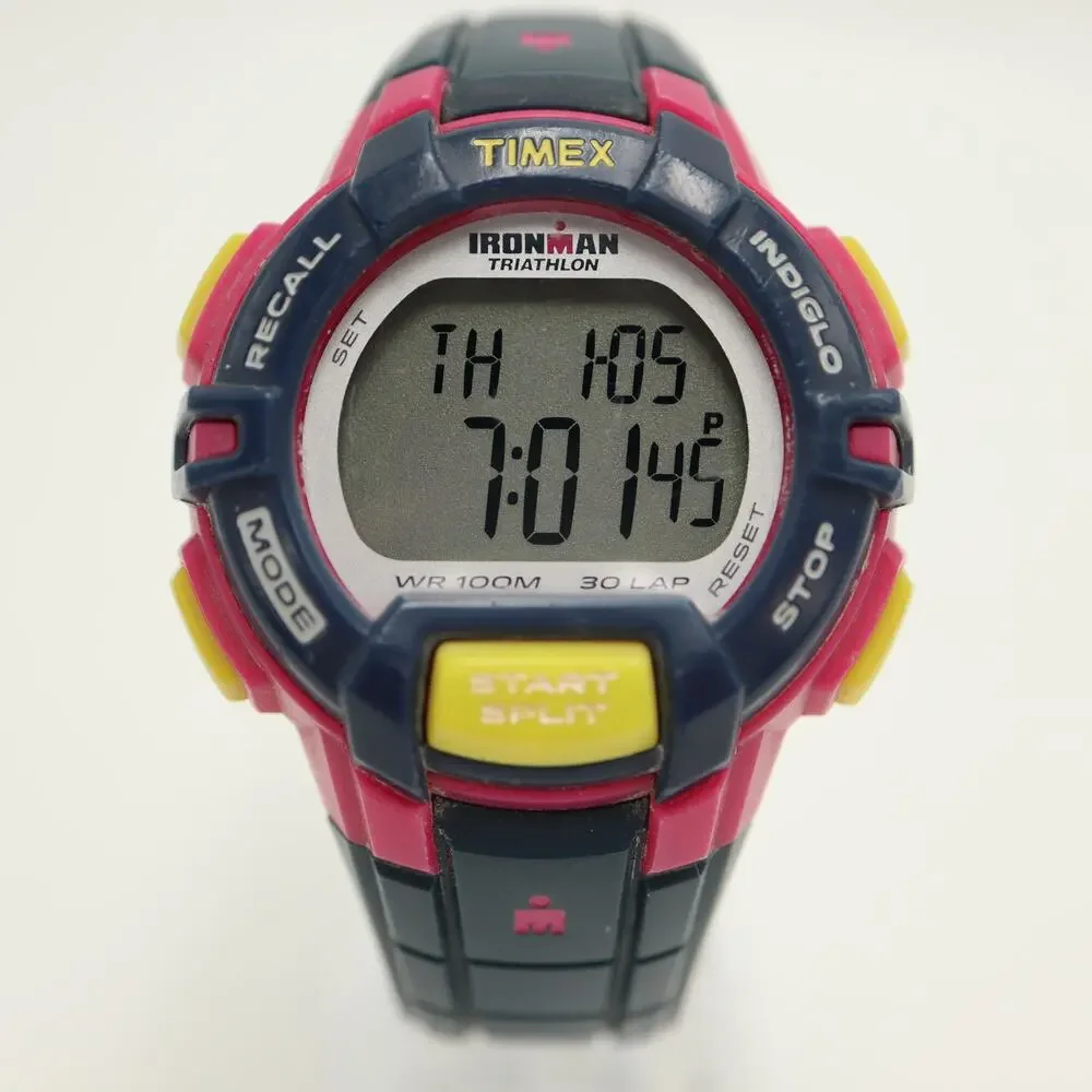 Timex Ironman Triathlon Rugged 30 Womens 41mm Watch Pink Retro w New Battery